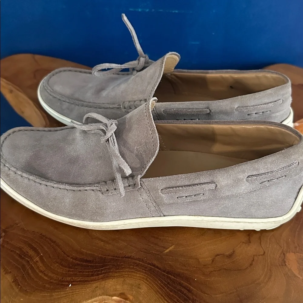 Men’s TOD’S Laccetto Loafers Grey Suede Genuine Leather Shoes Size 6
